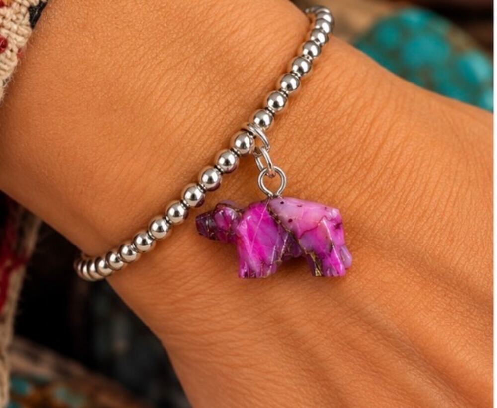 Christopher McCray Hand-Carved Pink Spiny Bear Charm – Southwestern Jewelry